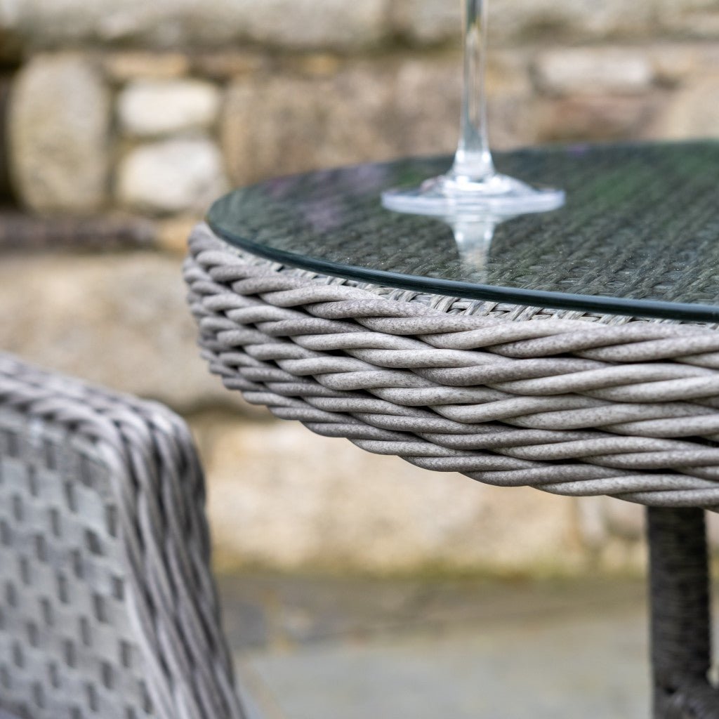 Bali - Rattan Bistro Set with Table & Two Armchairs with Cushions (Grey) - Rathwood Store