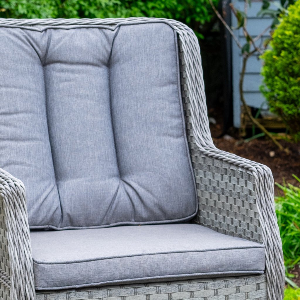 Bali - Rattan Bistro Set with Table & Two Armchairs with Cushions (Grey) - Rathwood Store