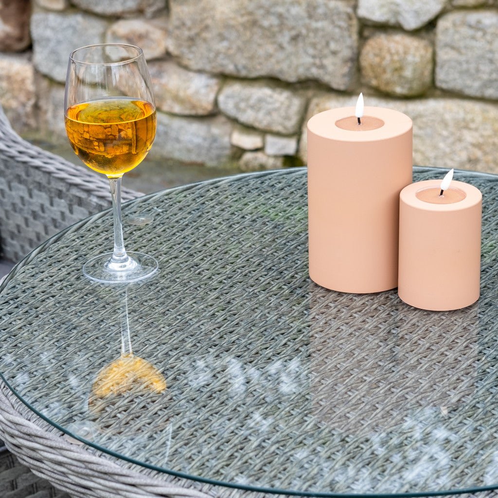 Bali - Rattan Bistro Set with Table & Two Armchairs with Cushions (Grey) - Rathwood Store