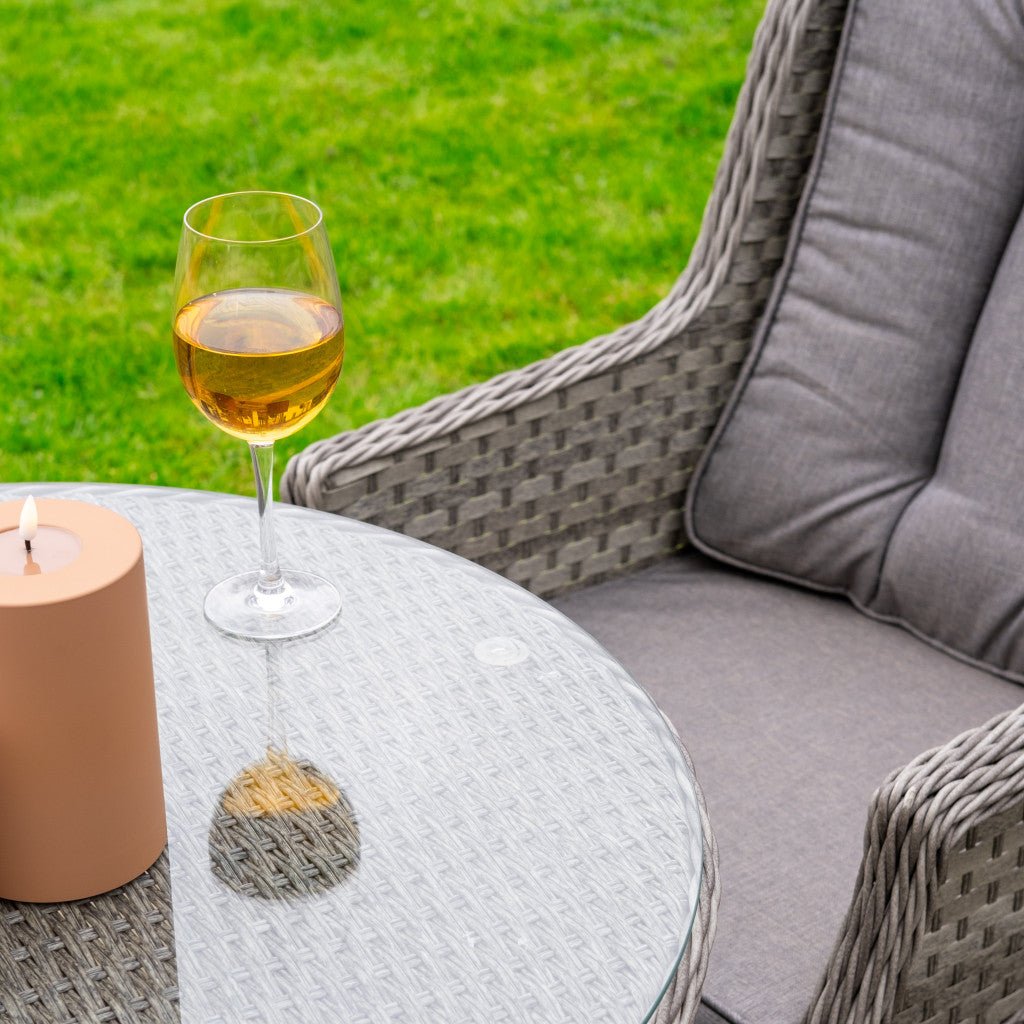 Bali - Rattan Bistro Set with Table & Two Armchairs with Cushions (Grey) - Rathwood Store