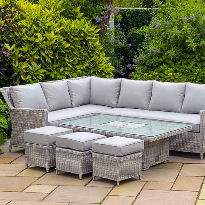 Barcelona - Corner Sofa Set with Rectangular Rising Table & Ice Bucket No Armchair (Grey) - Rathwood Store