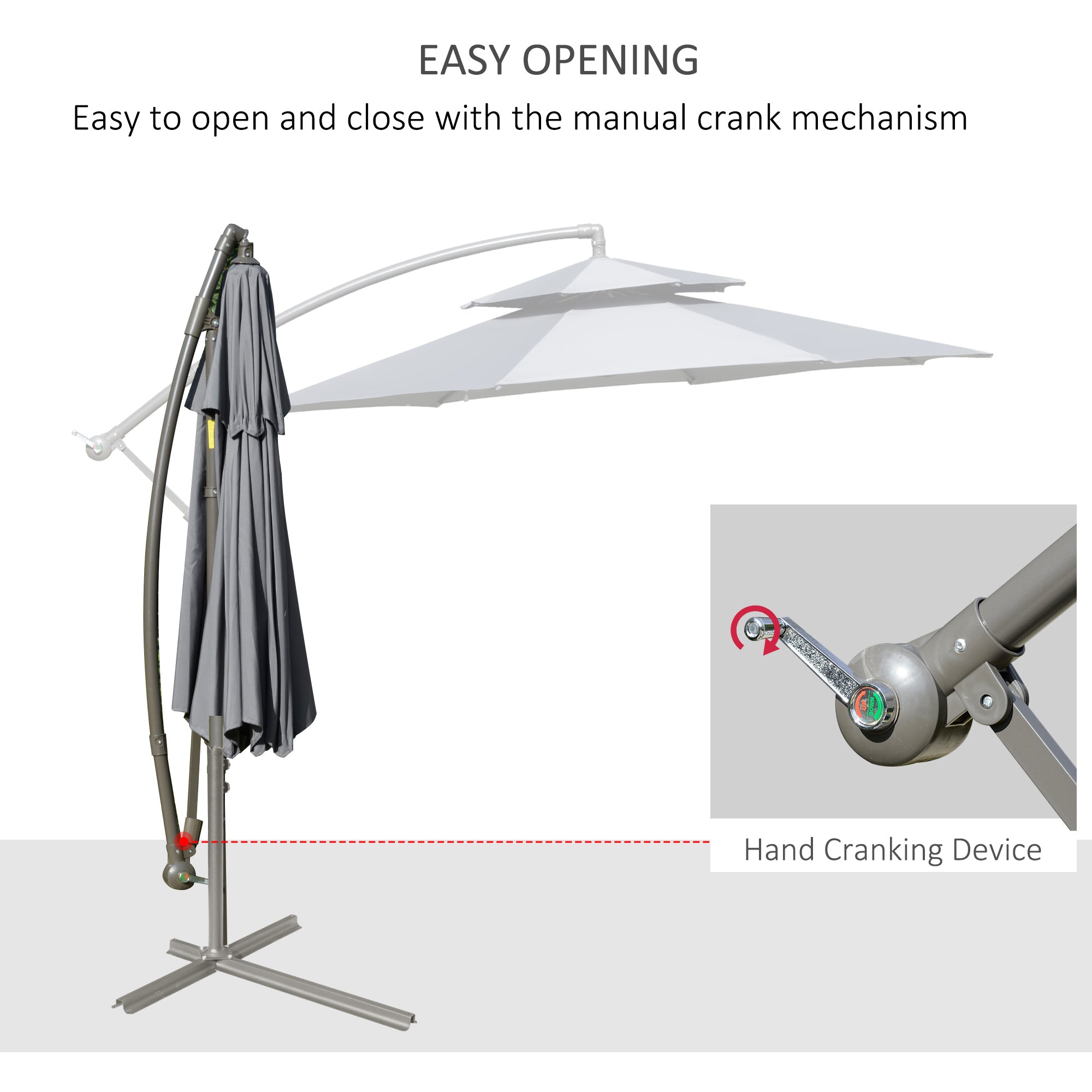 2.7m Garden Banana Parasol Cantilever Umbrella, Crank Handle Double Tier Canopy, Dark Grey