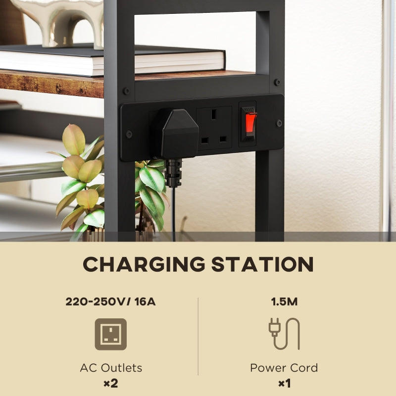Printer Stand, 4-Tier with Power Outlets and Wheels, Rustic Brown