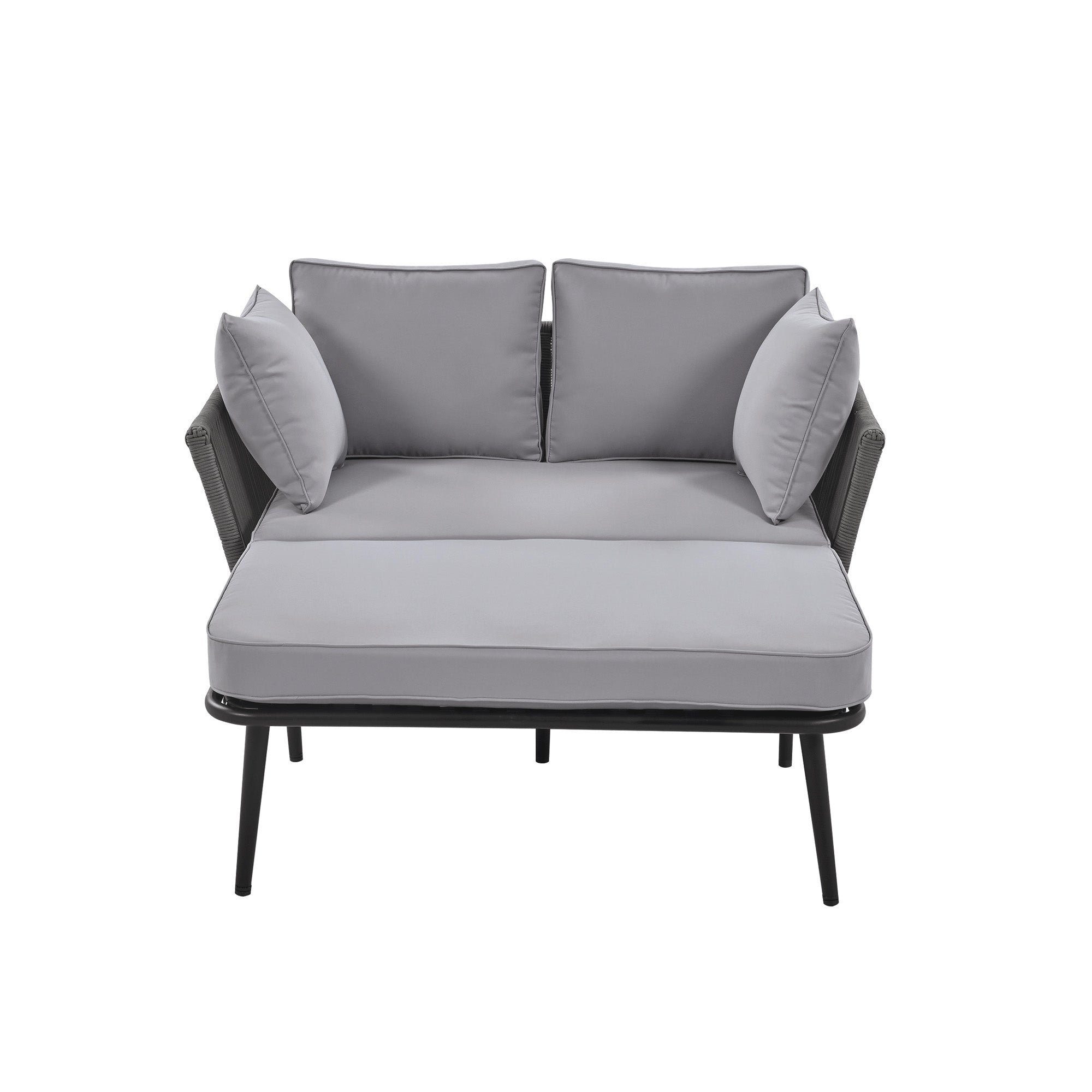 Garden Sofa and Sun Lounger with 2 Cushions and 2 Pillows, Grey