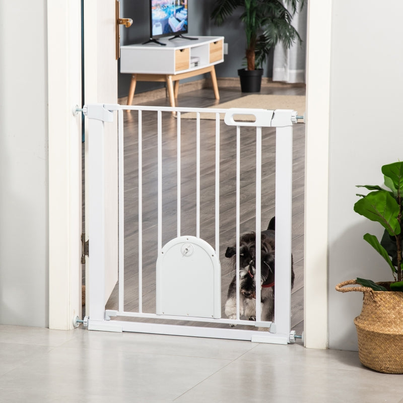 Adjustable Pet Gate with Small Door, Steel/Plastic, White