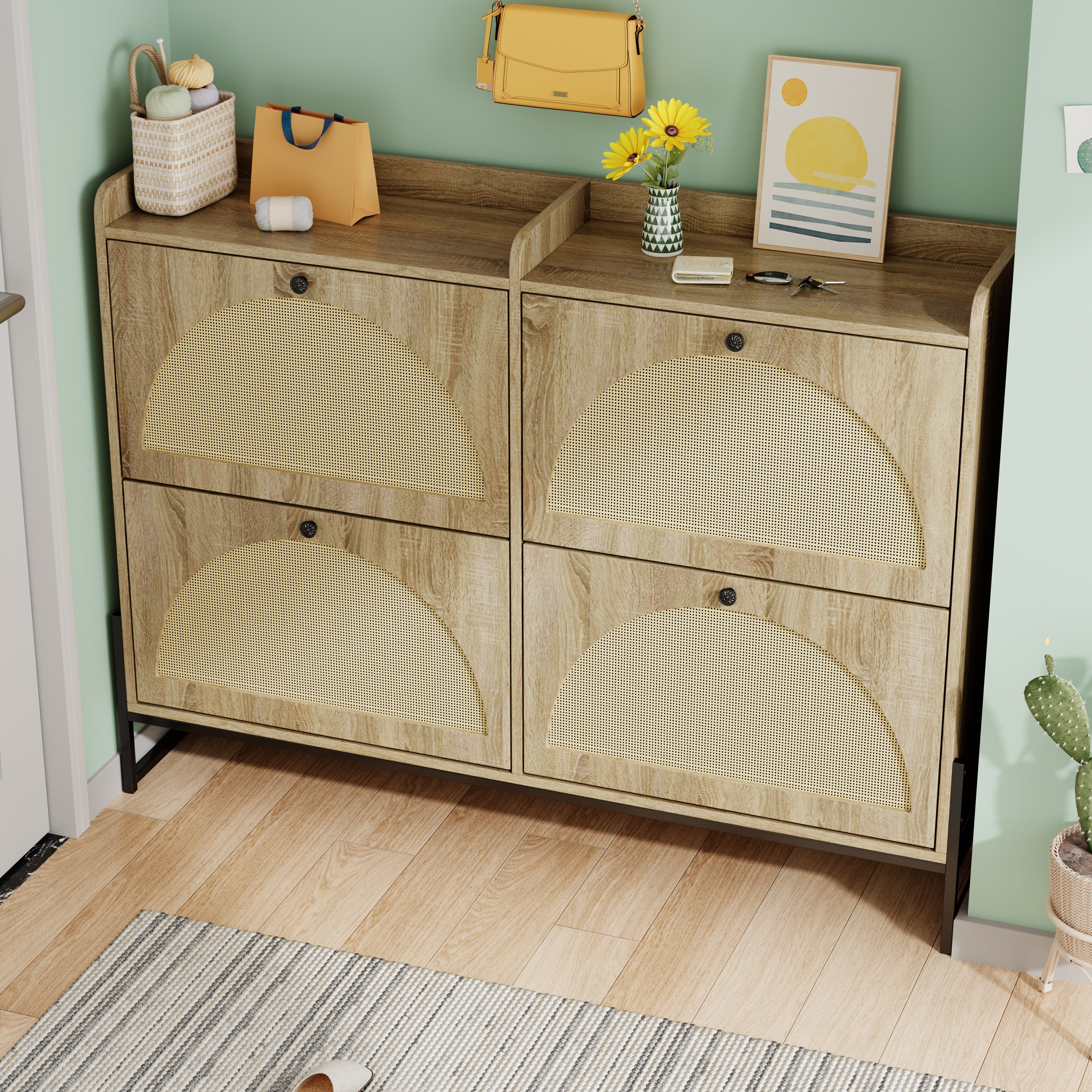 Shoe cabinet 4 flaps adjustable narrow for hallway