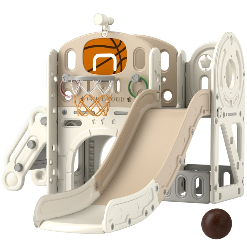 Children's Play Structure with 7-in-1 Slide, Indoor Playground and Crawl Tunnel, Cream White