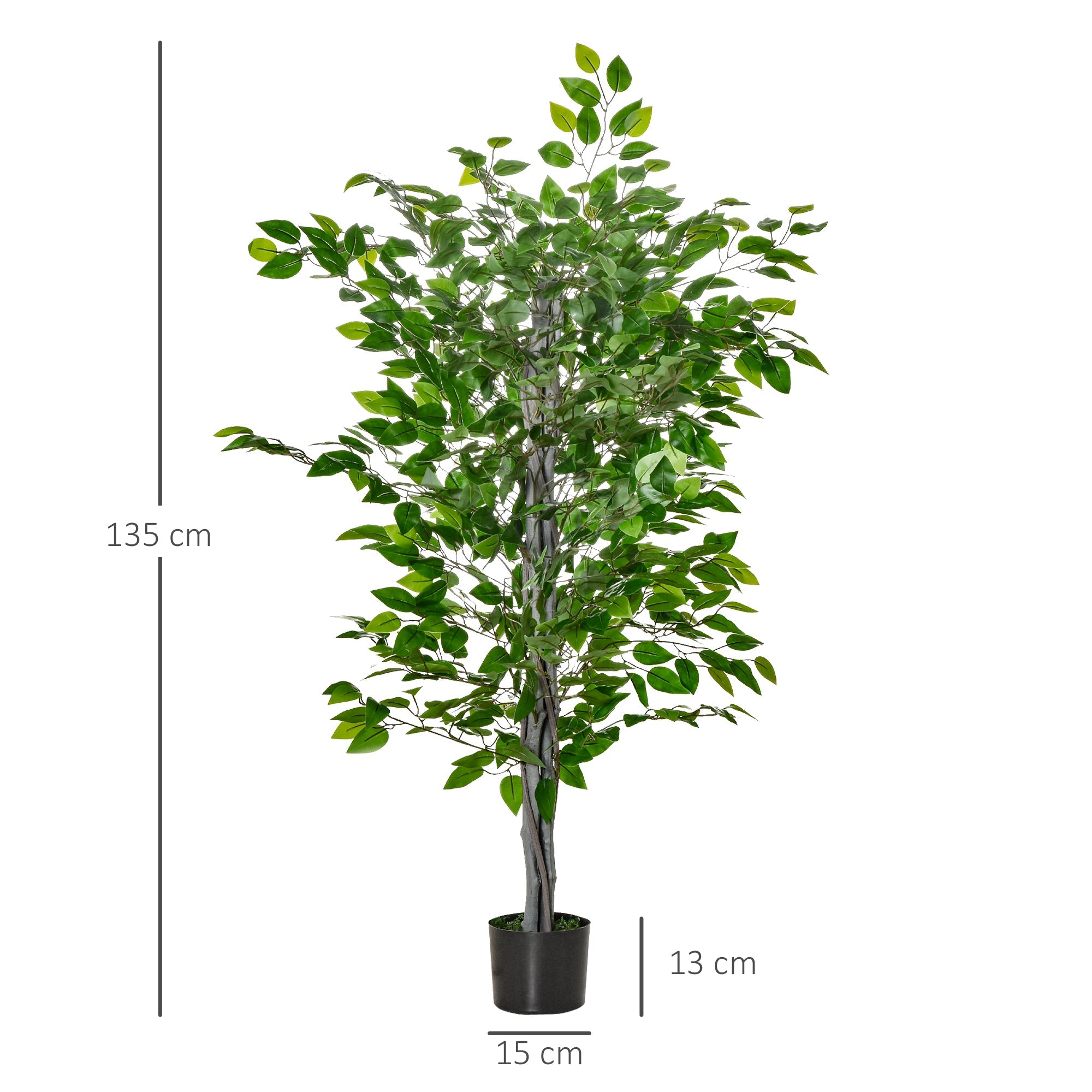 Artificial Ficus Tree 135 cm Large Realistic in Pot, Plastic