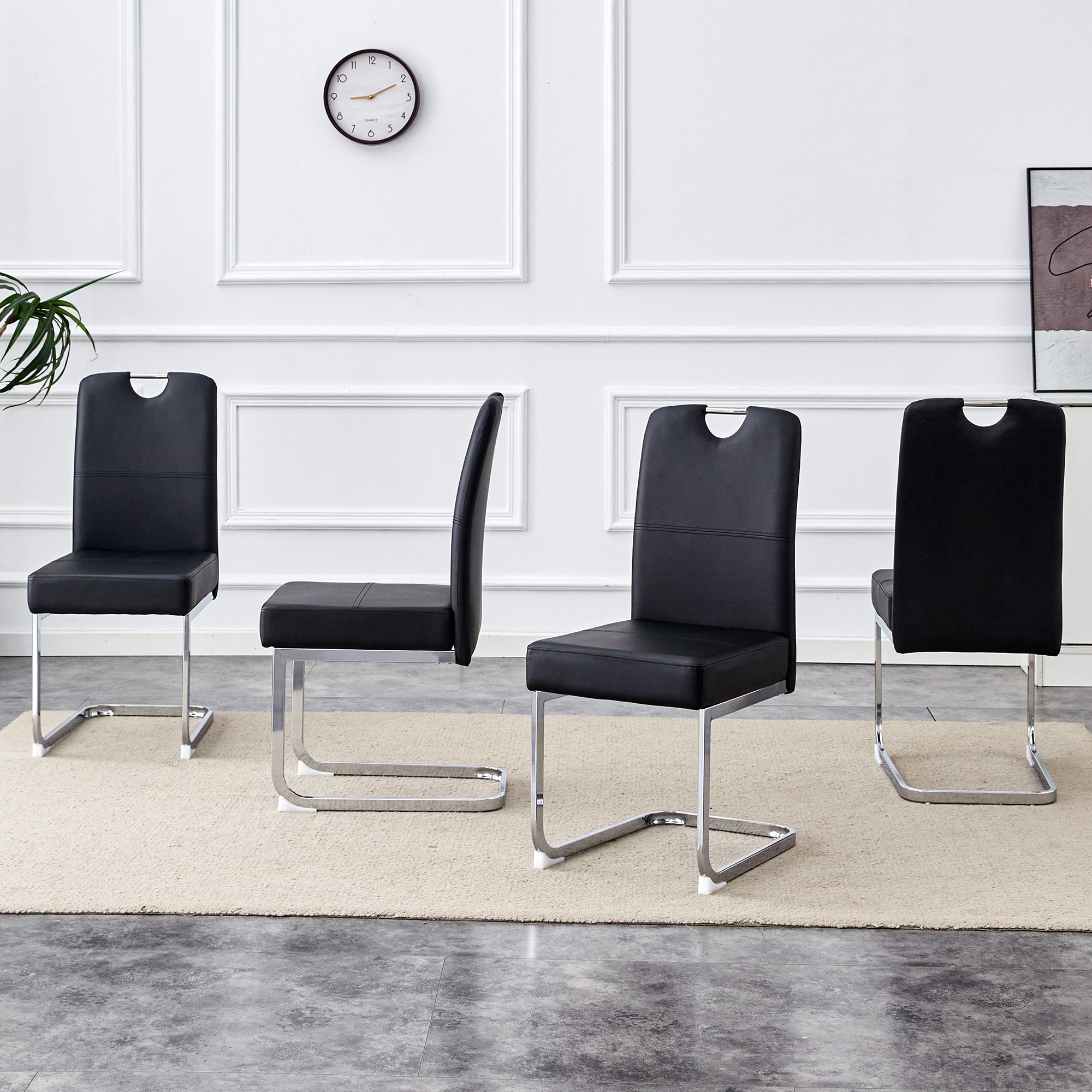 Set of 2 Dining Chairs Thickened Ergonomic Spring - Black