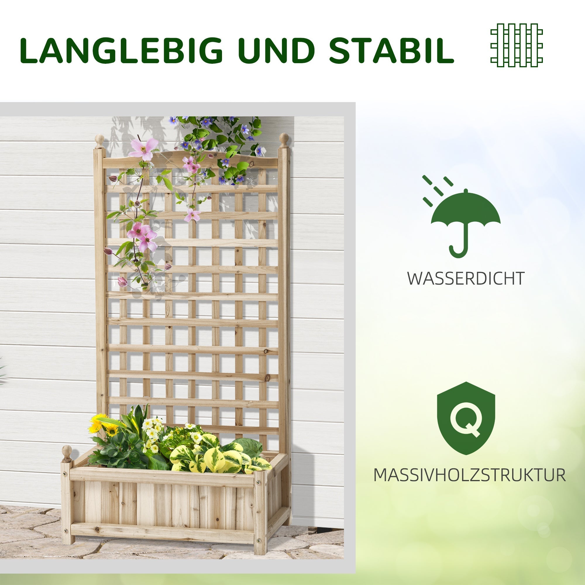 Planter Box with Trellis for Climbing Plants 64x28x120cm, Wooden