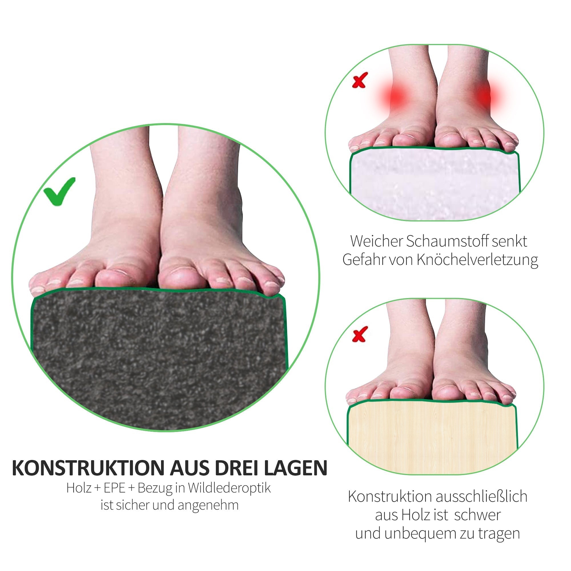Foldable Balance Beam Non-Slip Suede Cover Sturdy Wood - Green