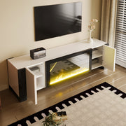 TV Cabinet, Lowboard Electric Fireplace High Gloss, White and Black