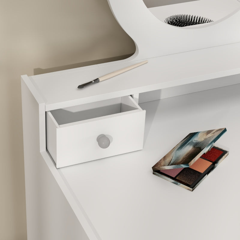 Kids Dressing Table Set with Stool, Mirror, and Storage Drawers, White Engineered Wood