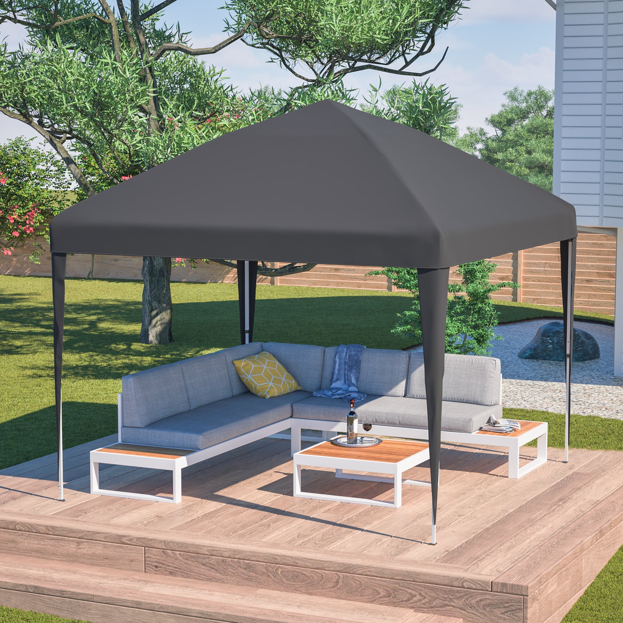 Pop-up Gazebo 3x3m Height-adjustable Folding Garden with Sandbags and Carrying Bag Black