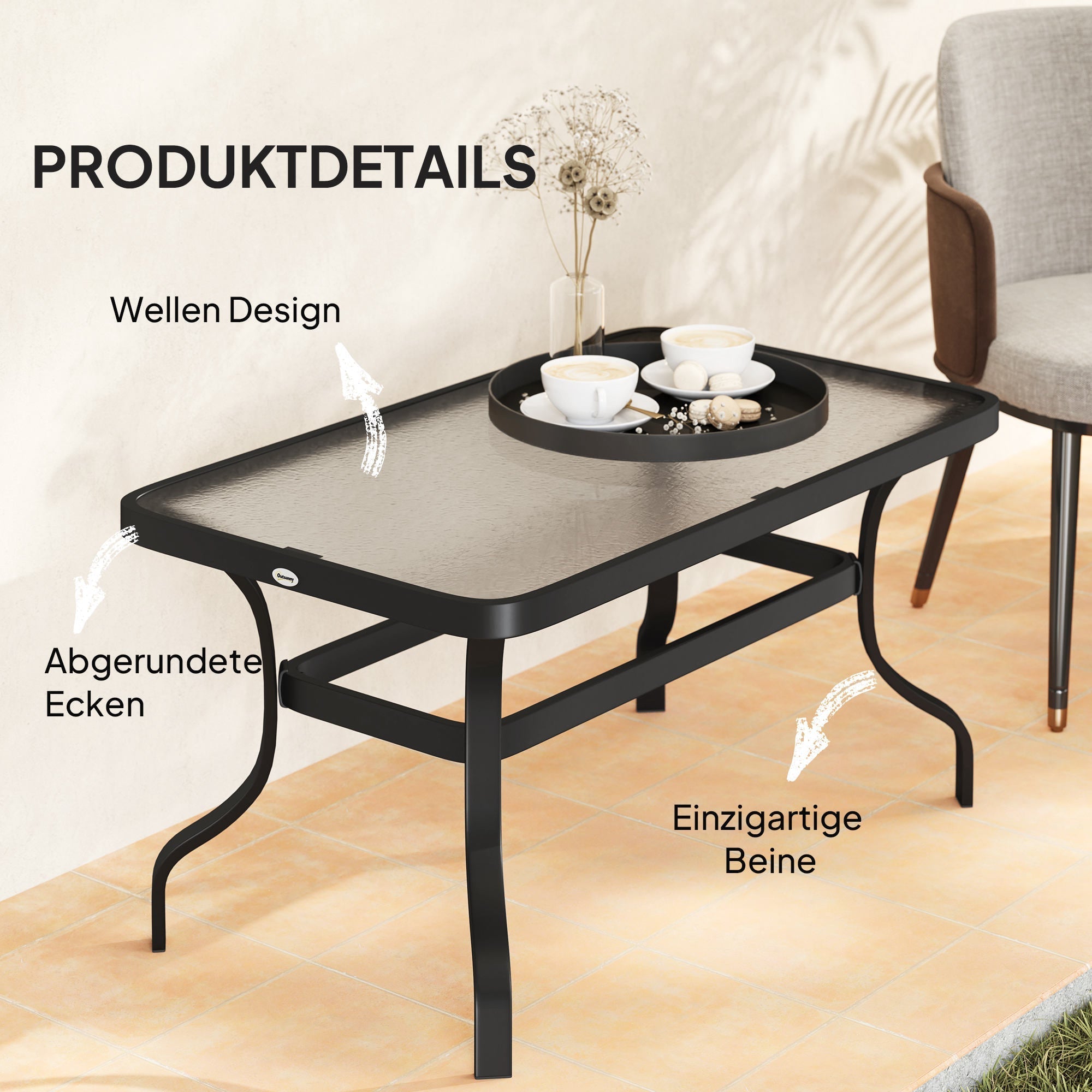 Beistelltisch, Couchtisch aus gehärtetem Glas 95x55 cm, Schwarz