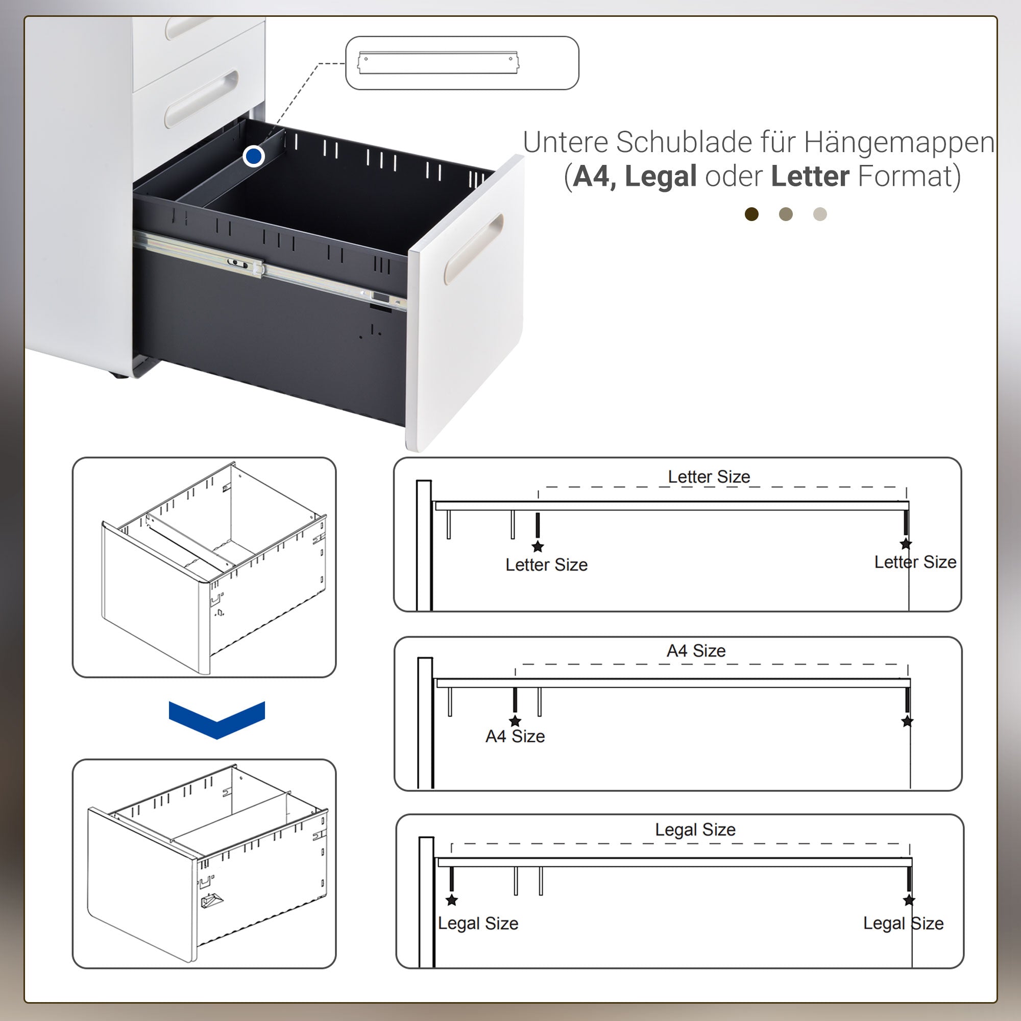 Vinsetto Filing Cabinet with 3 Drawers, Steel, White