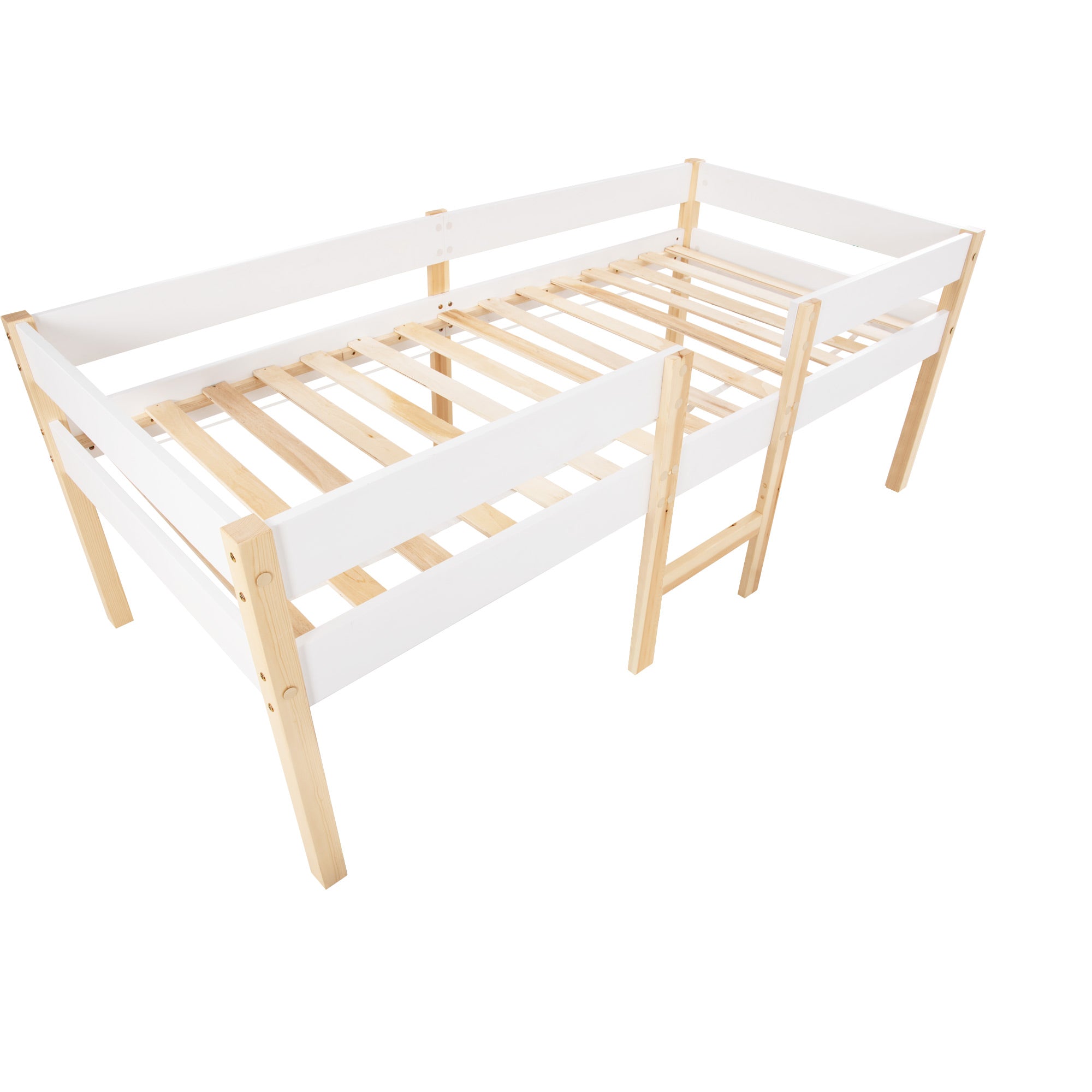 Children's bed with fall protection, 90x190 cm, solid pine wood, white & oak