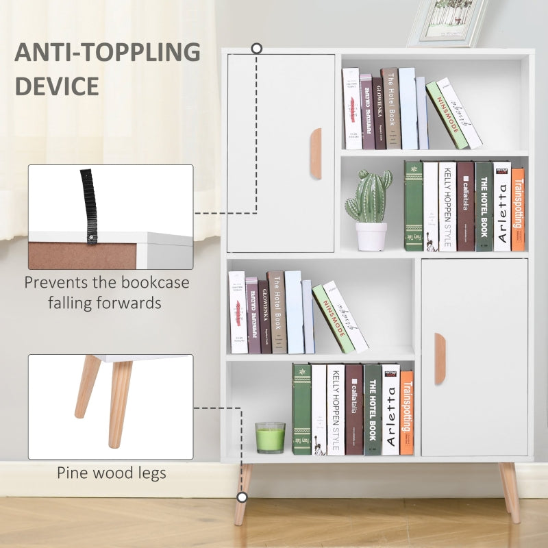 Sideboard Bookshelf Storage Cabinet w/ Adjustable Shelves, Wooden Leg, Two Doors, White