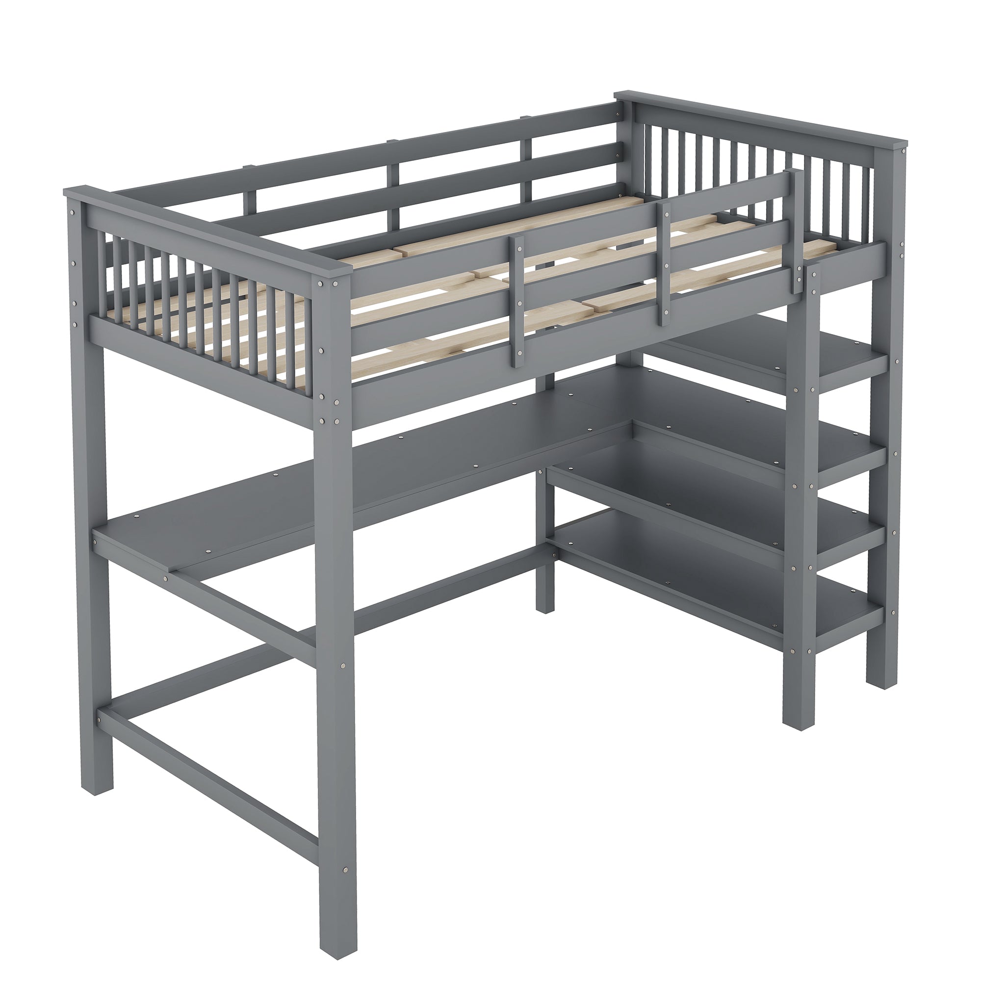 Loft Bed 90x200cm Children's Storage Under-Bed Desk Grey
