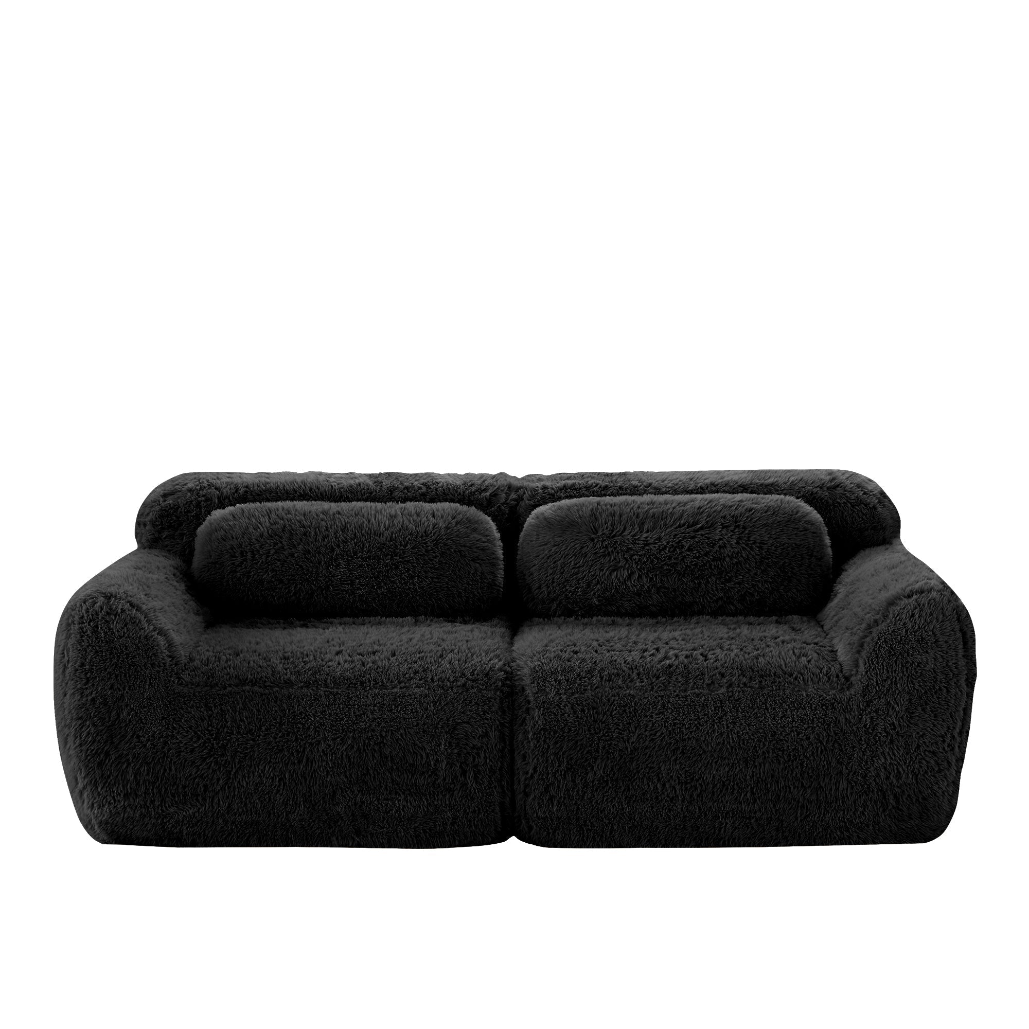 2-Seater Sofa Modular Frameless Plush Fabric with Cushions - Black