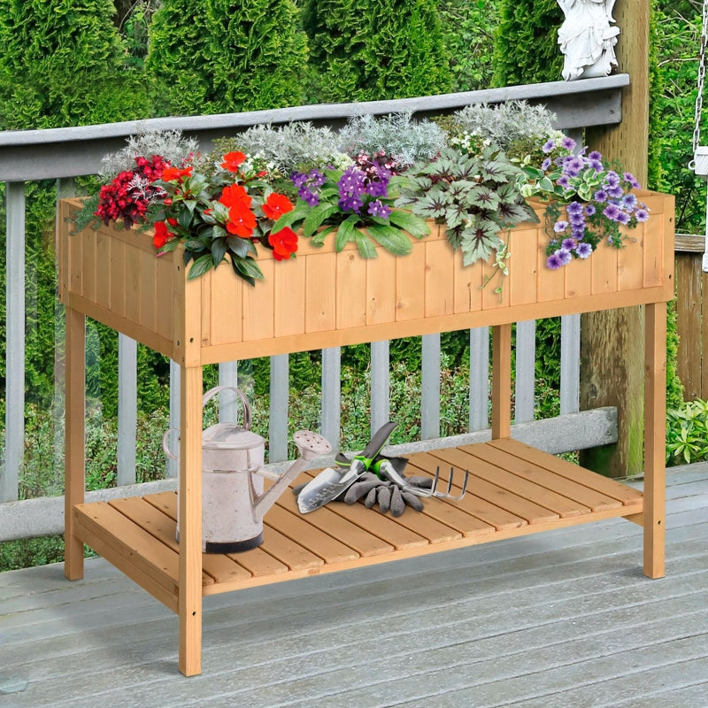 Planting Table Raised Bed, 8 Compartments with Drainage, Fir Solid Wood
