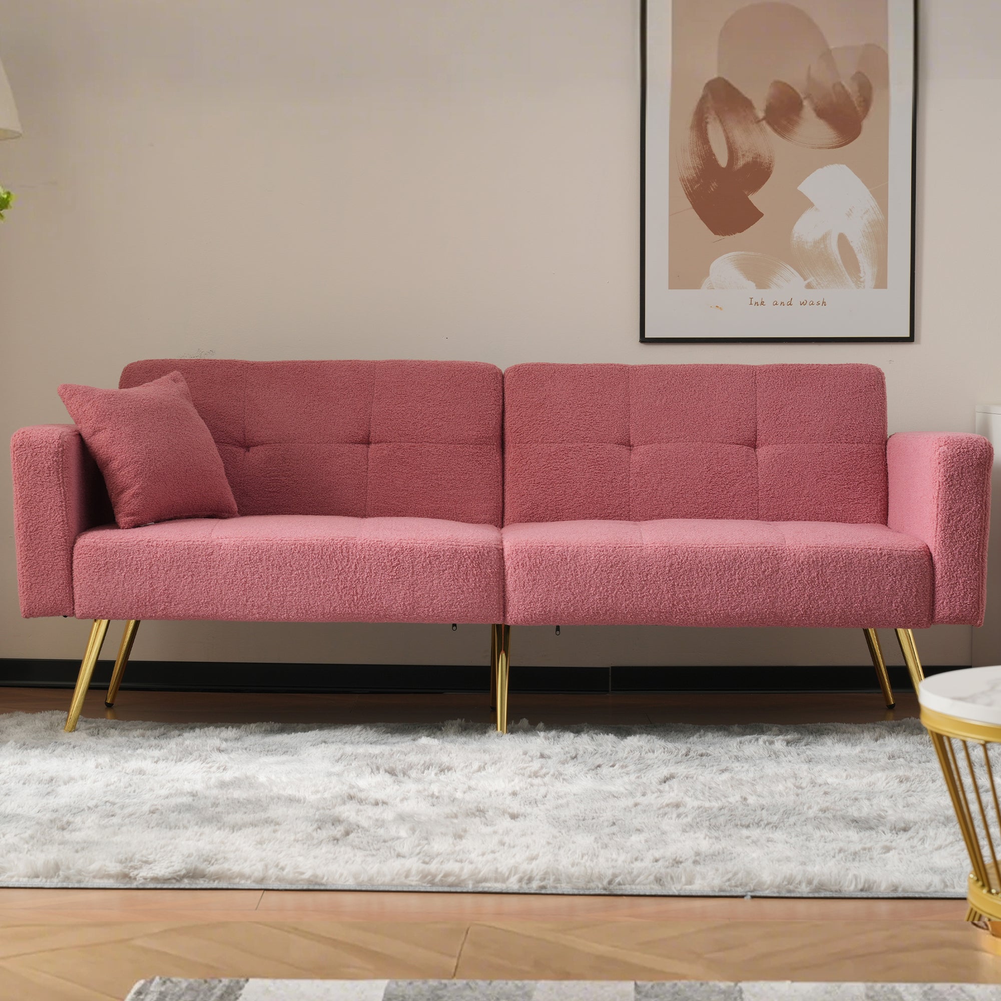 Sofa Bed, Adjustable Backrest, Gold Legs & Storage Pockets