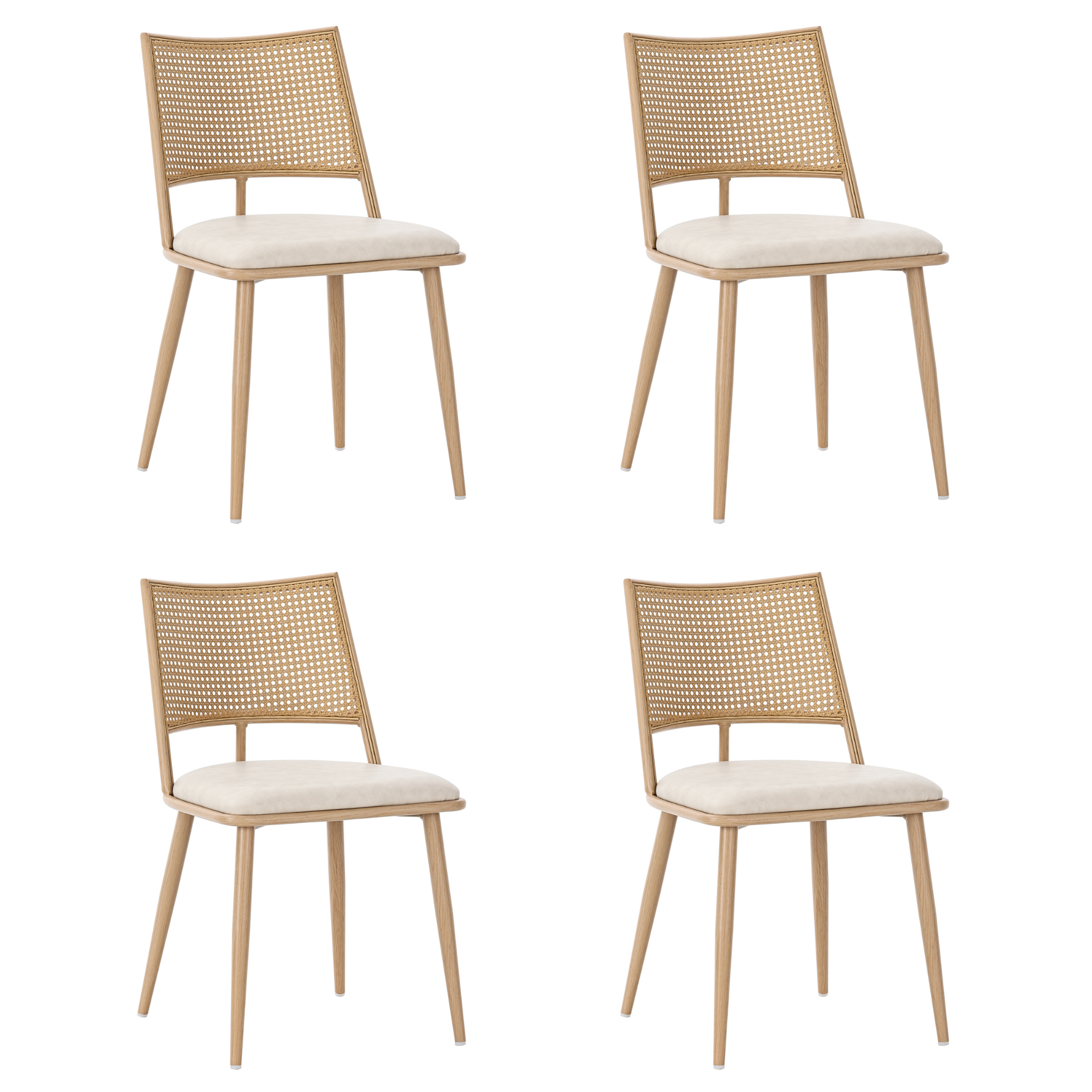 Dining Chairs Set of 4 PU Seat Rattan Backrest - Beige