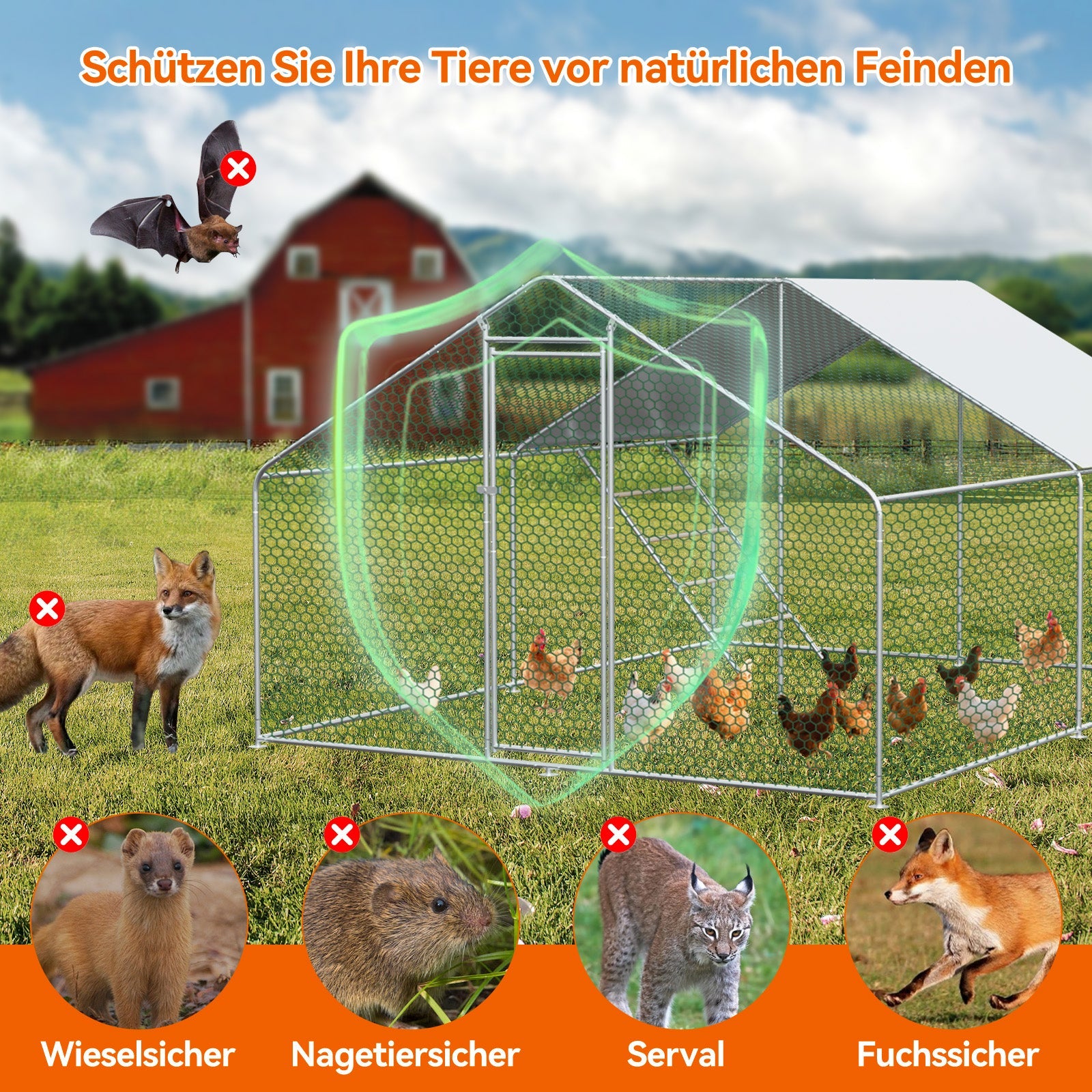 Chicken Run 3x4x2m Safety Lock Waterproof PE Cloth Metal