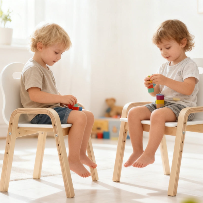 Children's Chair Set Wooden Non-Slip Height Adjustable, White