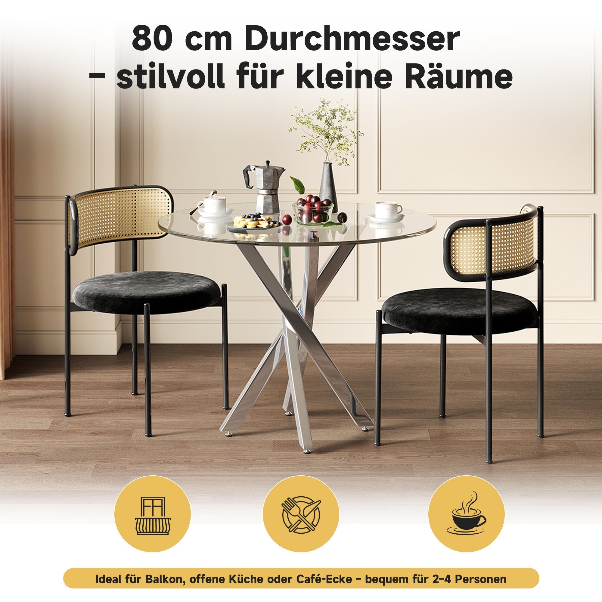 Round Dining Table, Tempered Glass Top, Galvanized Legs, Silver