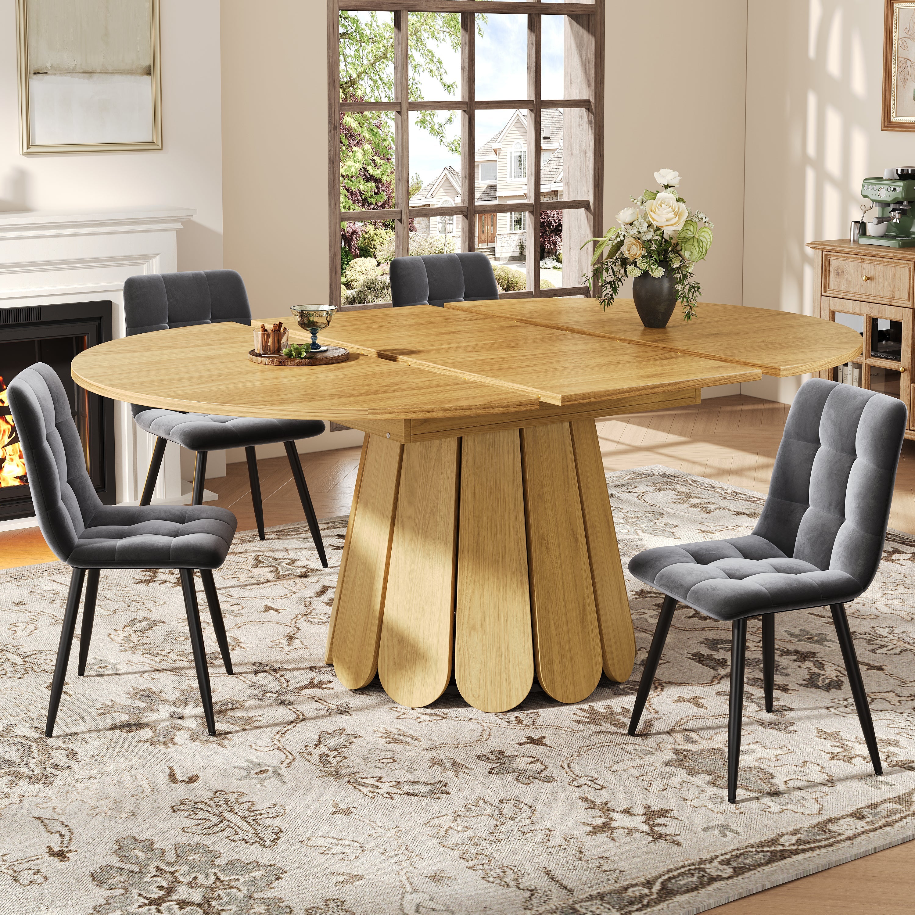 Extendable Round Dining Table 118-158cm Extends to Oval 6 Seater - Wood Color