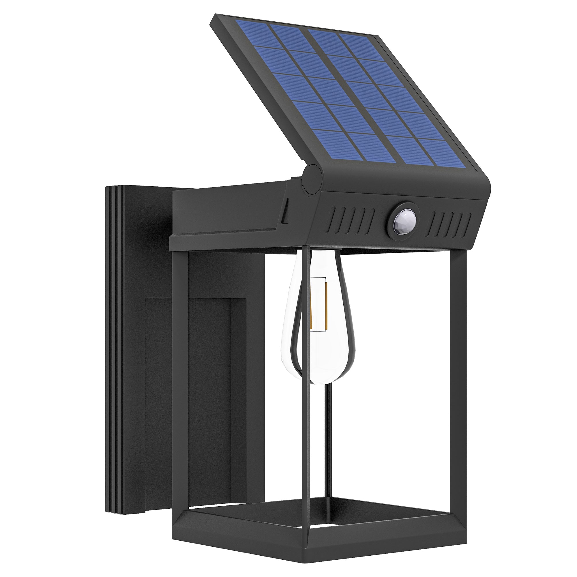 Solar Wall Light LED Outdoor, Warm White, Adjustable with Light Sensor IP44, Black