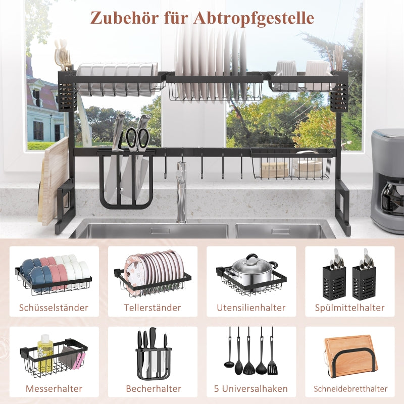 Geschirrständer, Modulares Geschirrregal, Metall, Schwarz