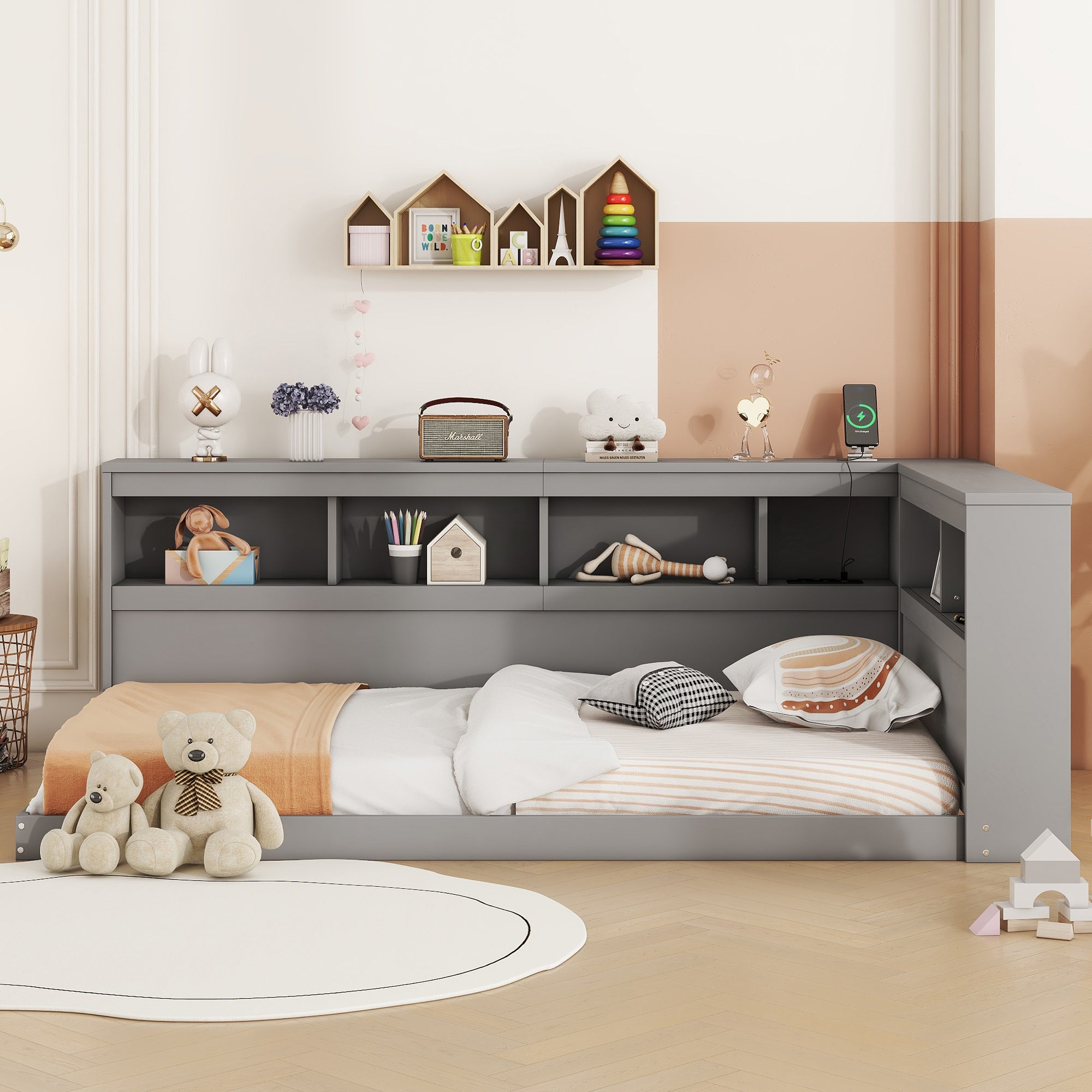 Daybed Sofa Bed 90x200cm Power Outlet 2 USB Ports - Chipboard Grey