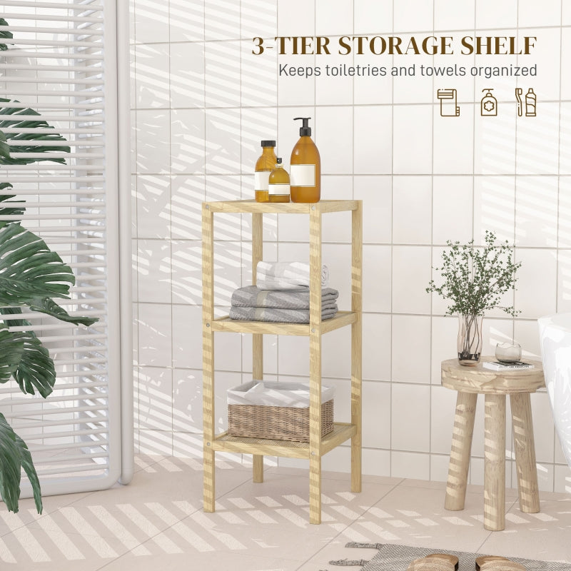 Three-Tier Bathroom Shelf Storage Unit - Natural Bamboo