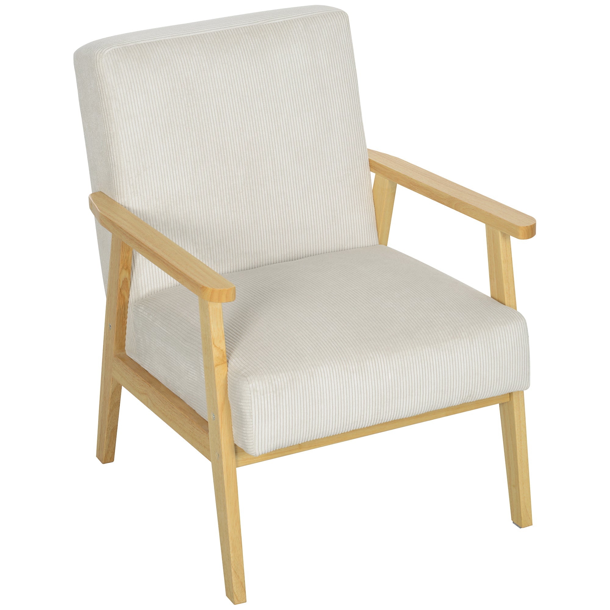 Armchair Lounge Chair, Wooden Legs, Upholstered, Cream White