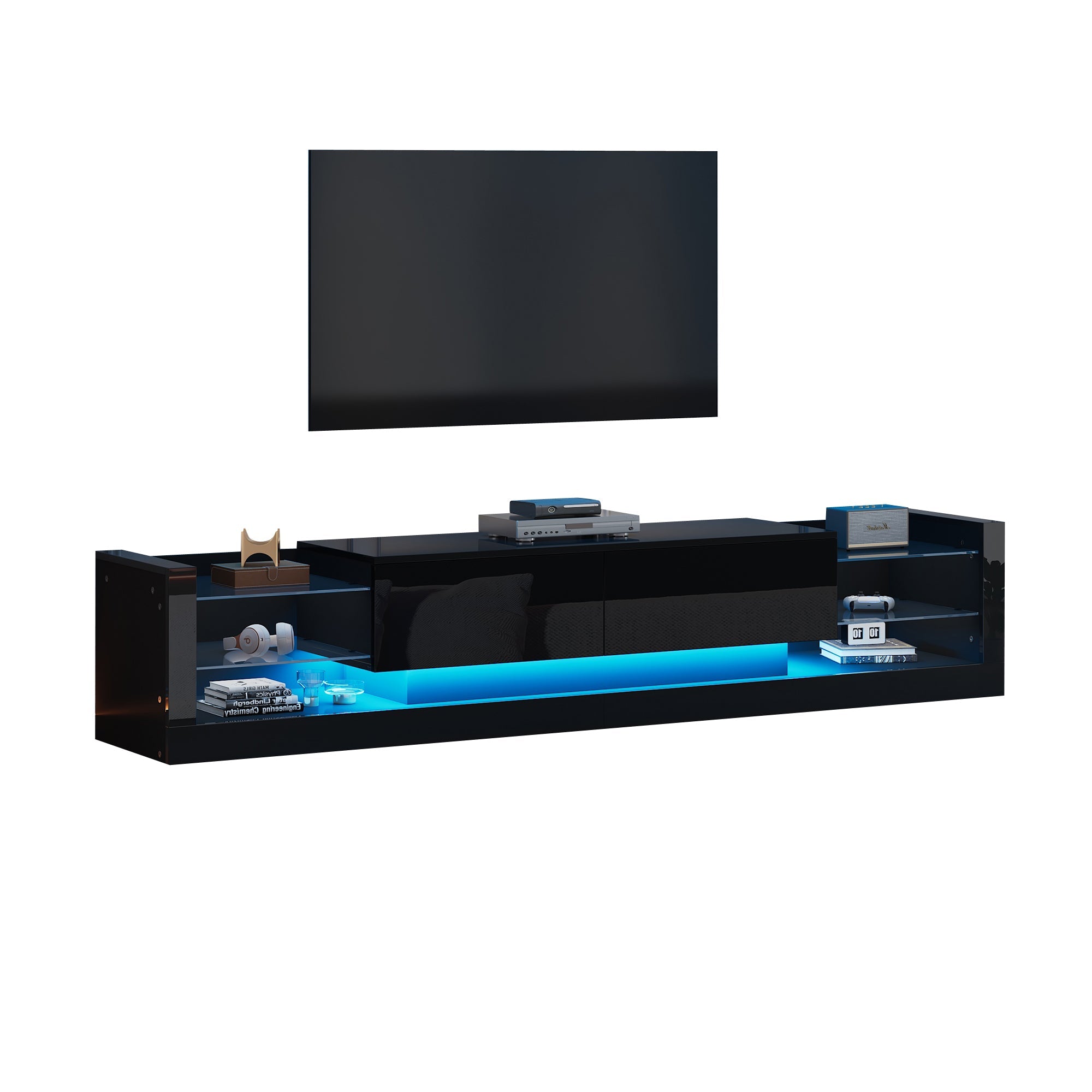 TV Cabinet, 181cm LED Lit, 80-inch Capacity, High-Gloss White