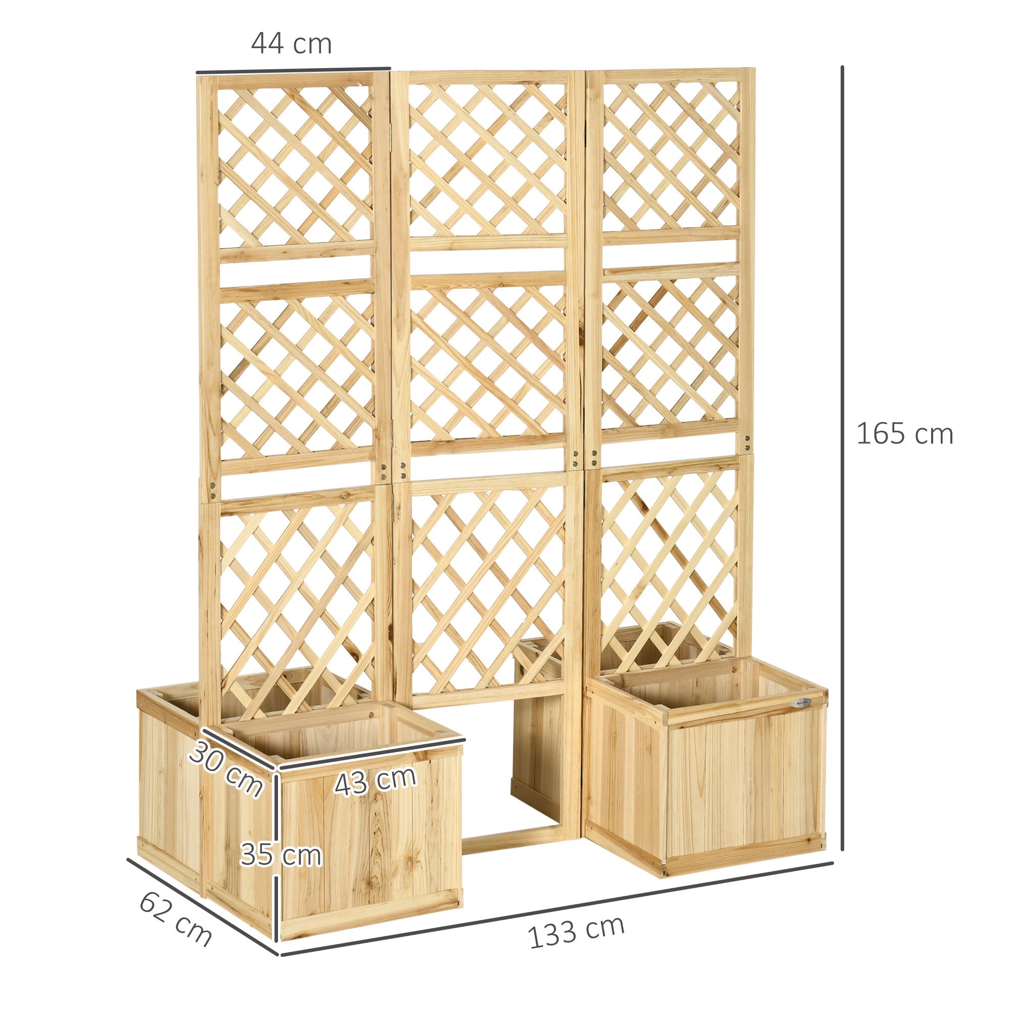 Balcony Screen Room Divider 133x165cm 3-Piece 4 Flower Boxes Weatherproof Natural Color