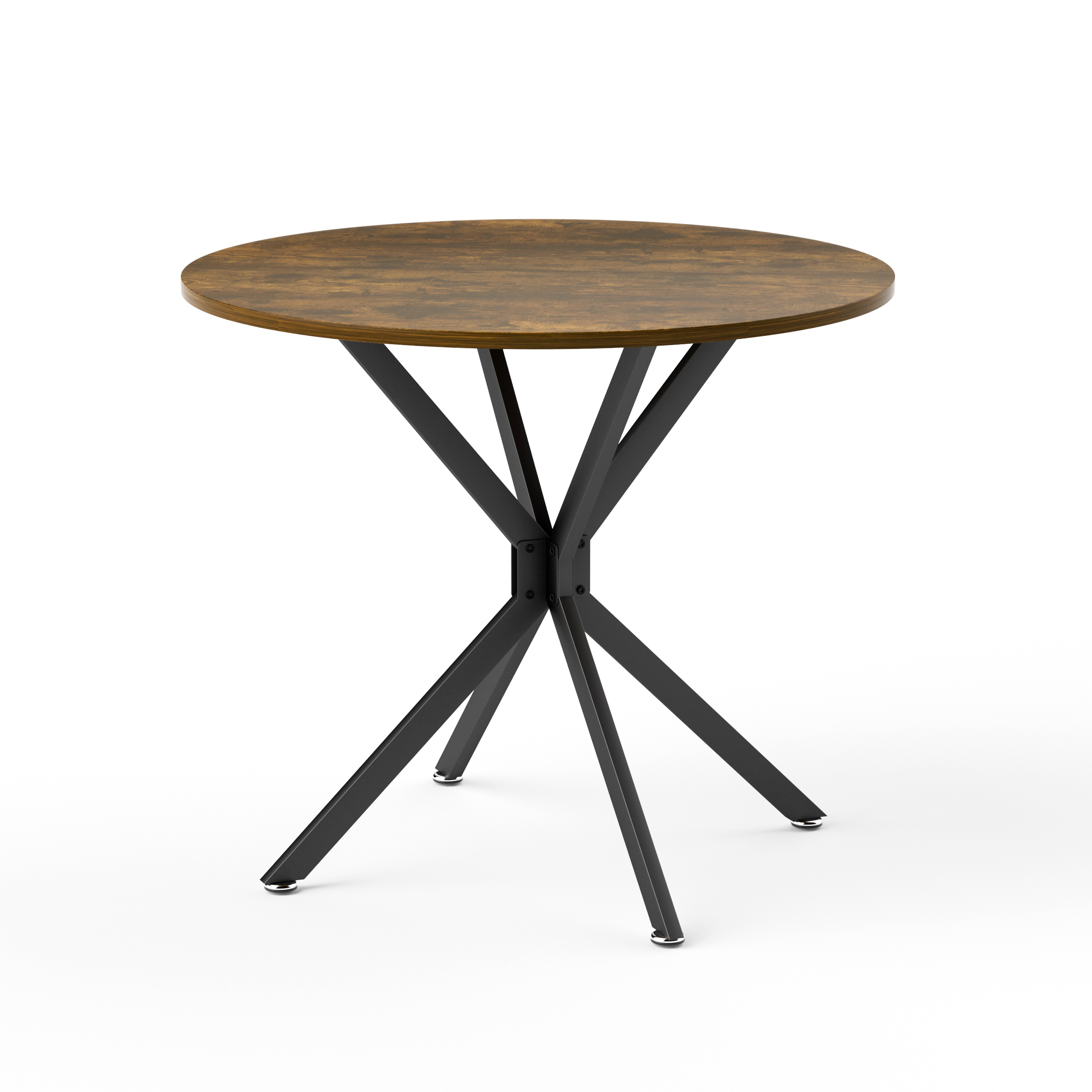 90 cm Round Dining Table, Space-Saving Kitchen Table with Metal Legs, Brown & Black