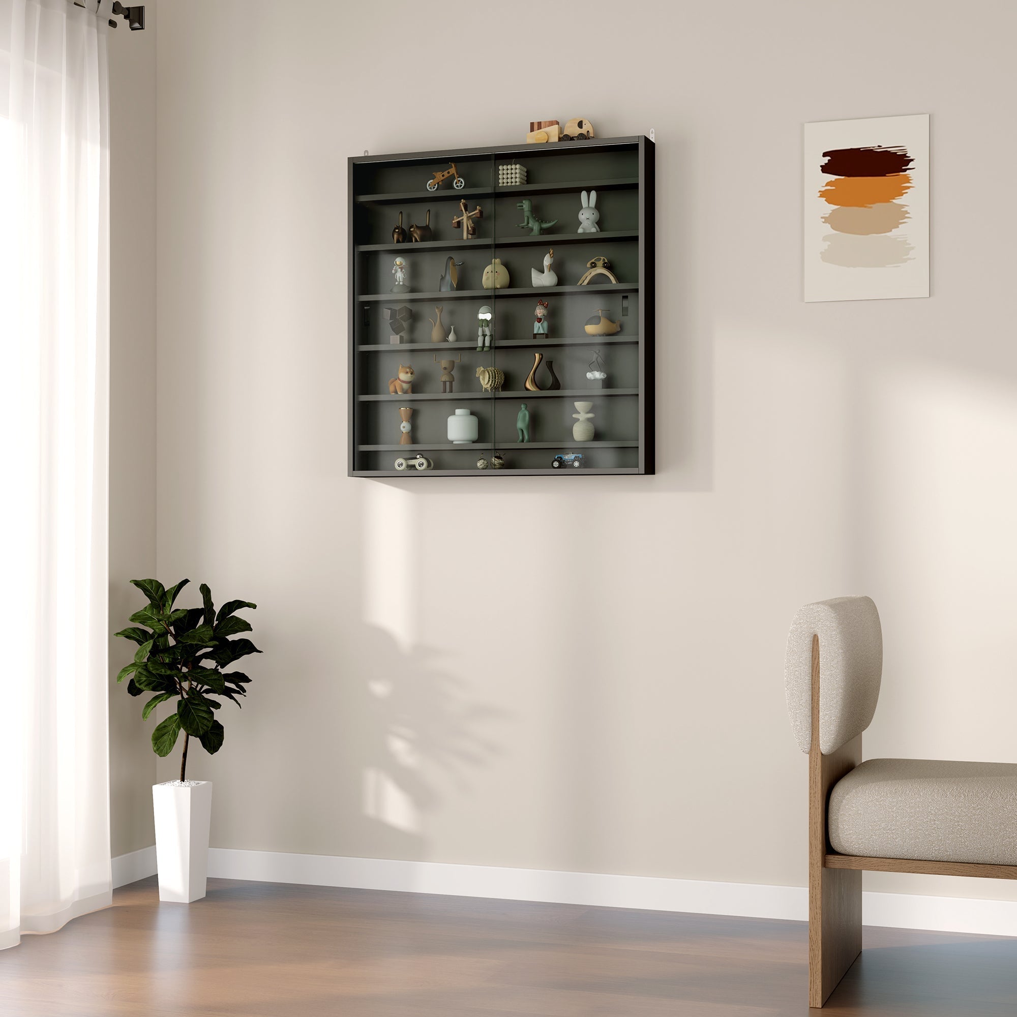 Six Shelf Display Cabinet with Glass Doors, Black