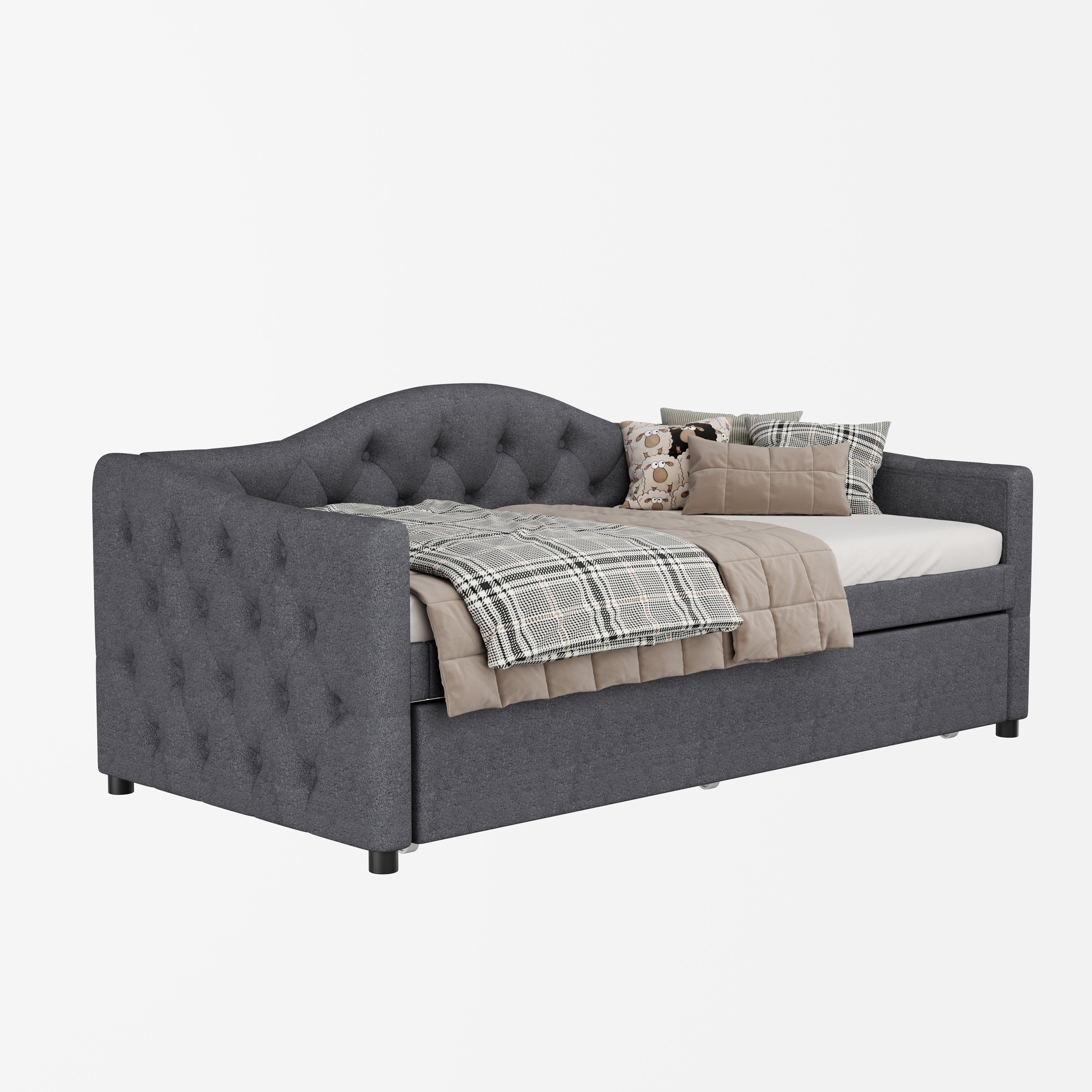 Daybed Sofa Bed 90x200cm Pull-out Bed Minimalist - Linen Grey