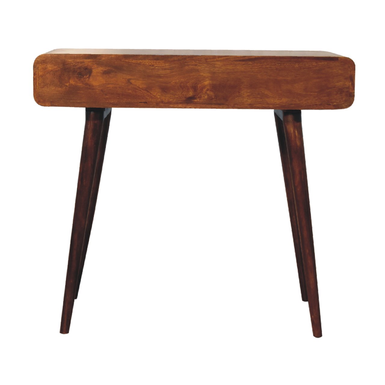 Solid Wood Writing Desk, Curved 1 Drawer 1 Shelf, Chestnut Brown