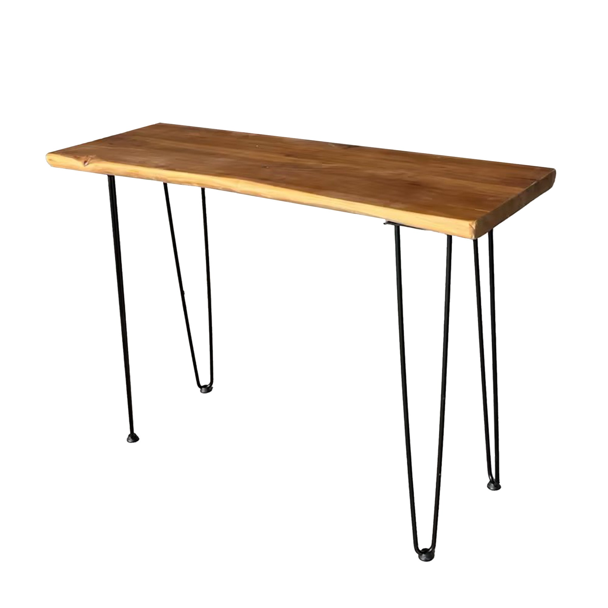 Coffee Table, 108 cm Rectangular Industrial Design with Hairpin Metal Legs, Solid Wood