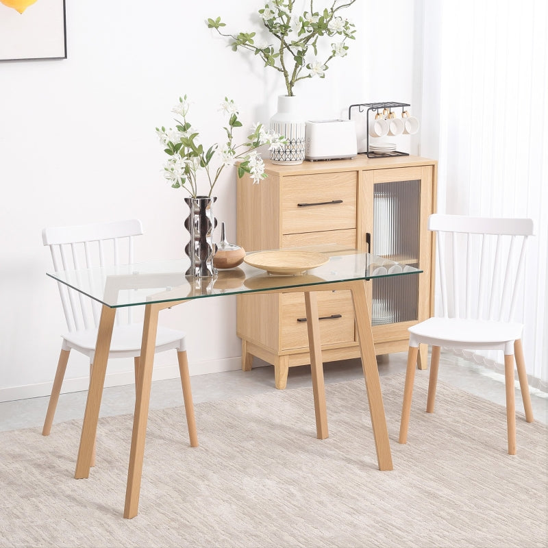 Dining Table 120x60cm Glass Top Steel Frame - Wood Look