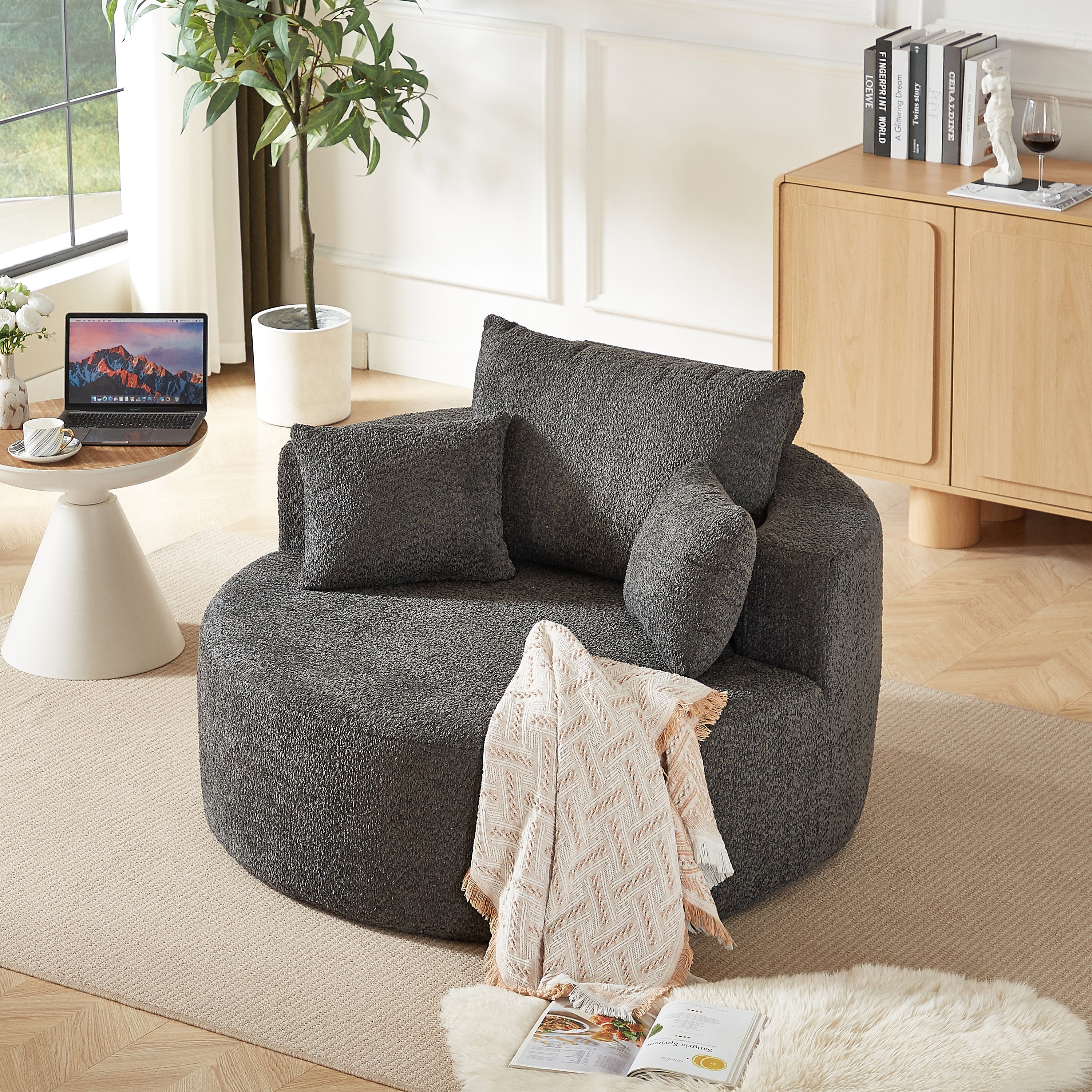 Sleeper Chair Fluffy Modern No Assembly - Chenille Foam