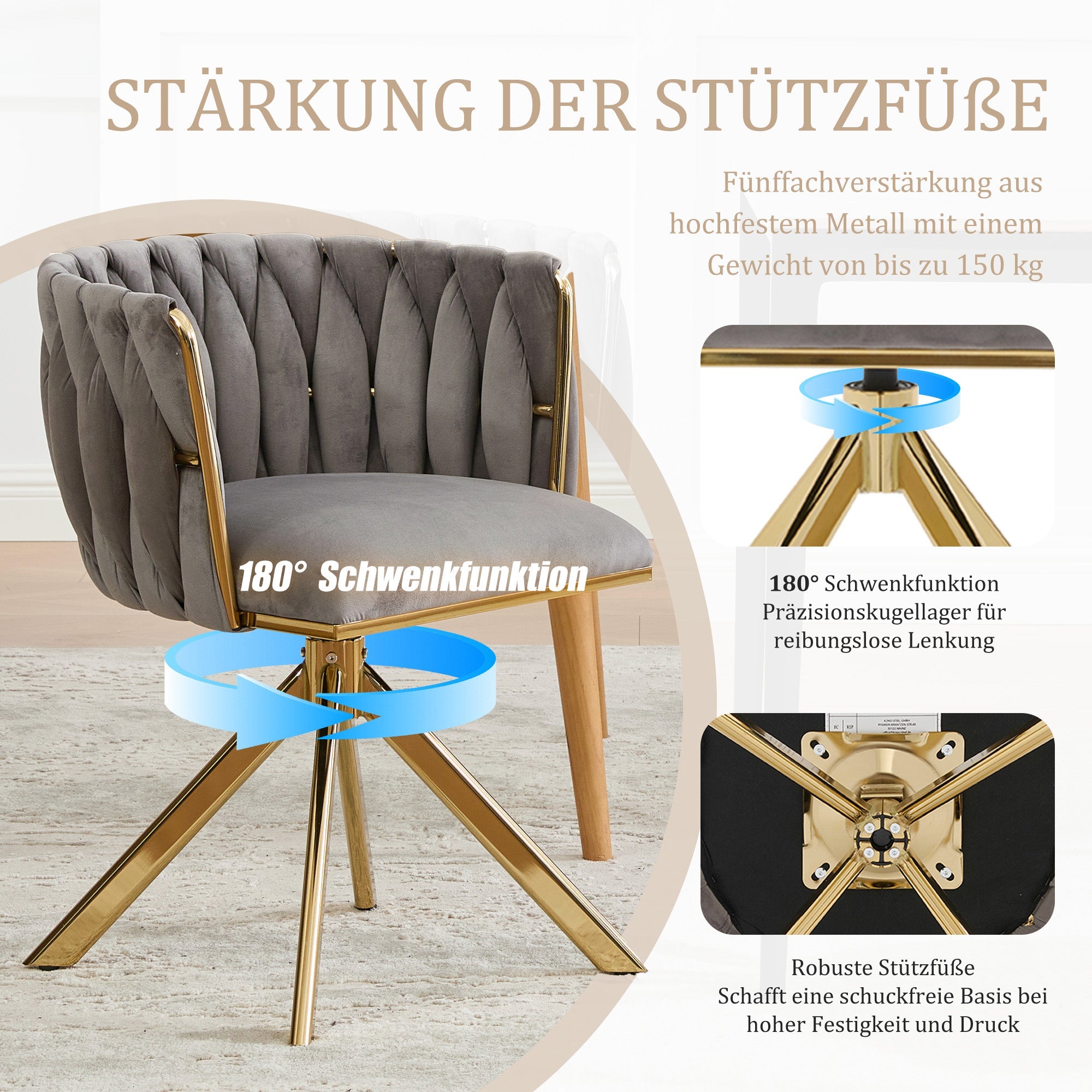Velour Armchair, Swivel, Ergonomic, Heavy-Duty Metal Frame