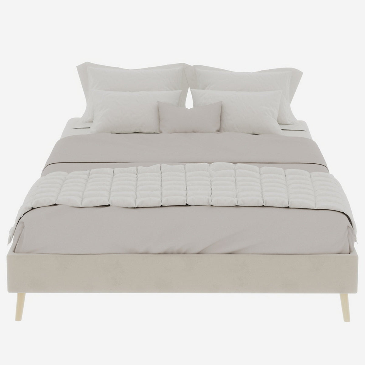 Modern Minimalist Bed Frame 140x200 Low-Profile Dutch Velvet, Beige