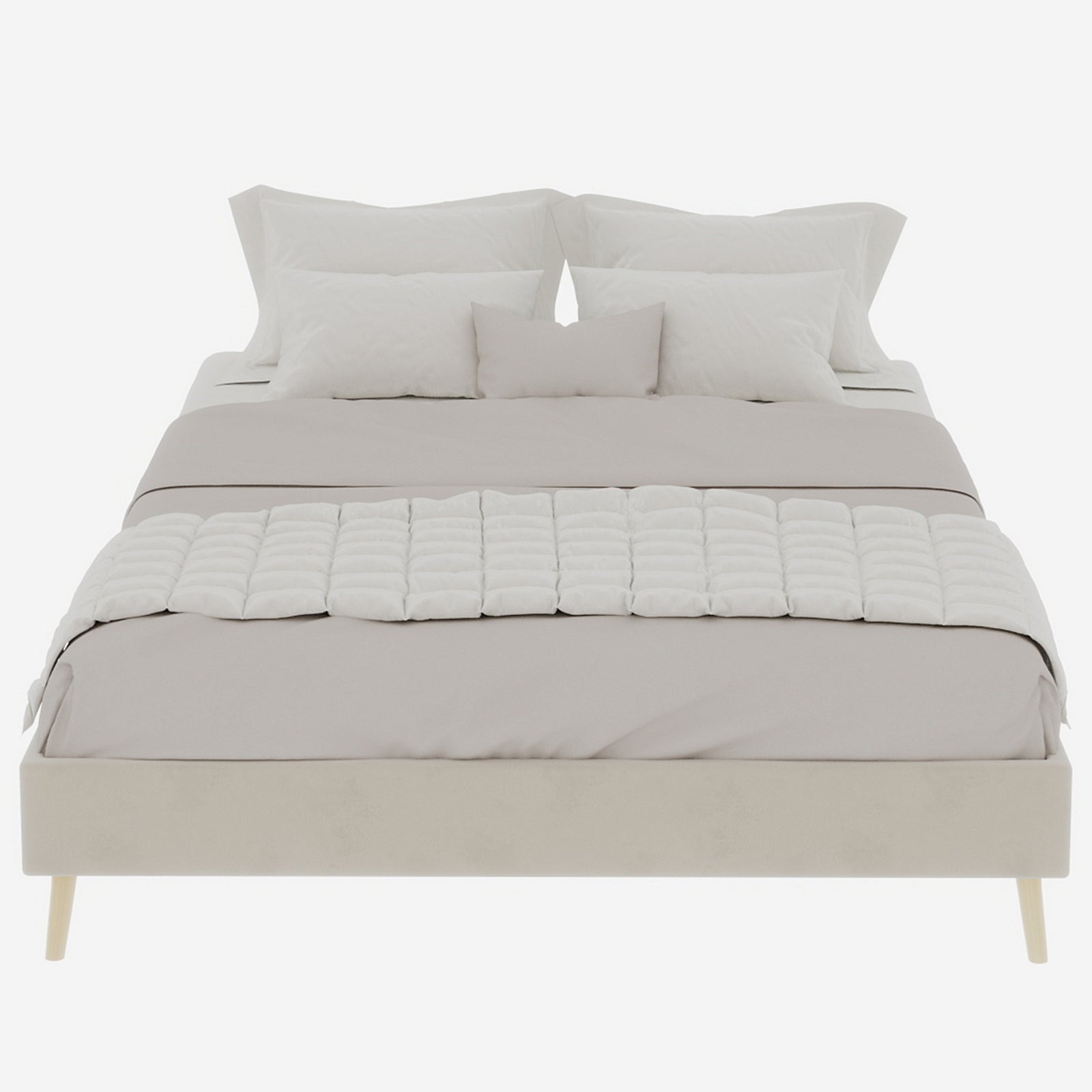 Modern Minimalist Bed Frame, Low Box 140x200cm, Beige Dutch Velvet