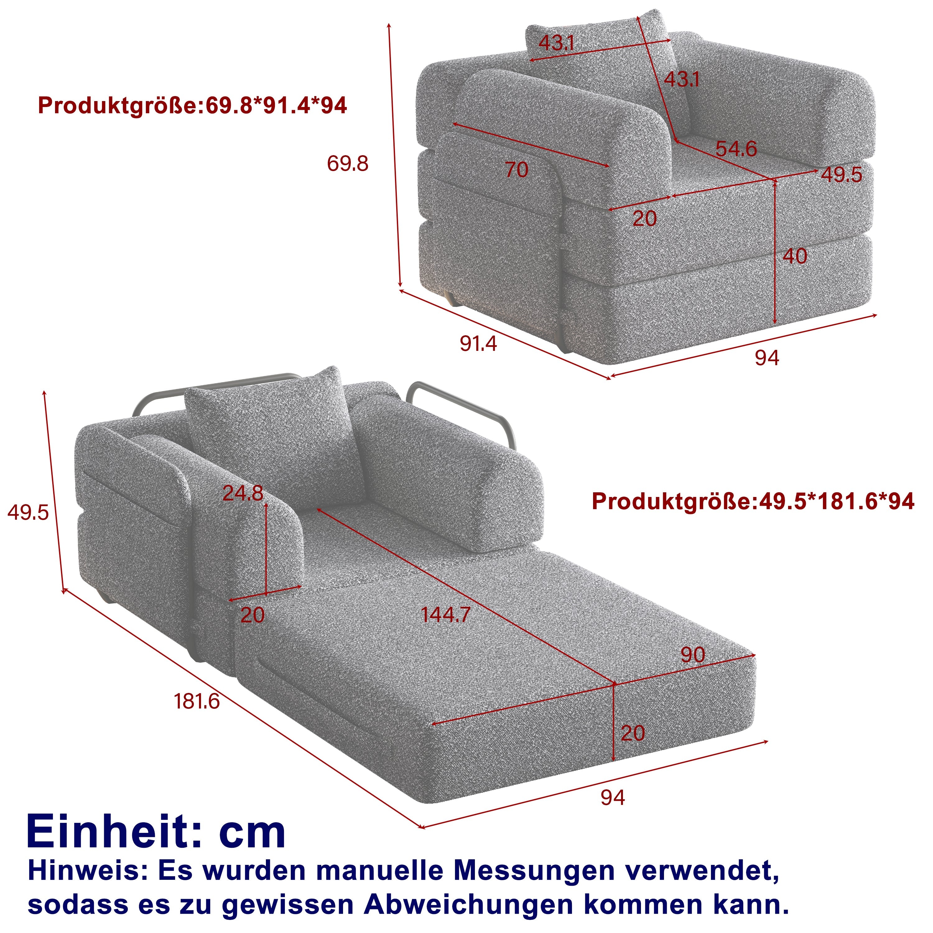 2-in-1 Sleeper Sofa with Storage Armrest and Multiple Configurations, Chenille