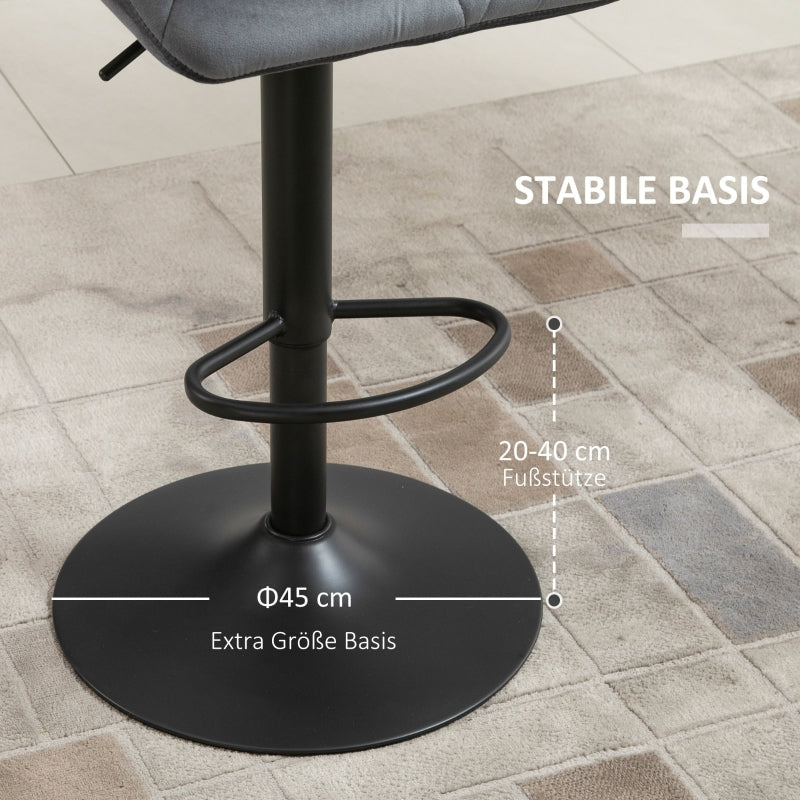 Set of 2 Bar Stools Upholstered Height Adjustable 360° Swivel Backrest - Velvet Look